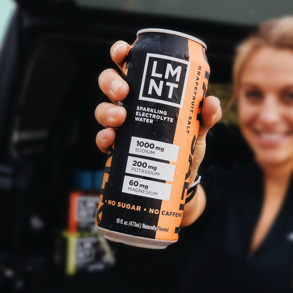 LMNT Sparkling Grapefruit Ingredients panel emphasizes electrolyte profile.