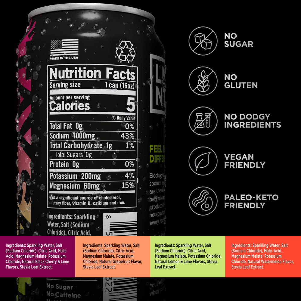 LMNT Sparkling variety-pack packaging image shows convenient electrolytes for workouts.