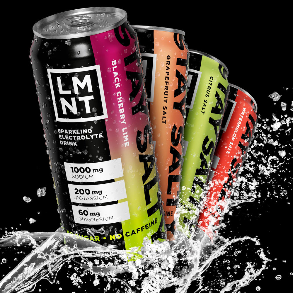 LMNT Sparkling pouring shot captures refreshing hydration with balanced minerals.
