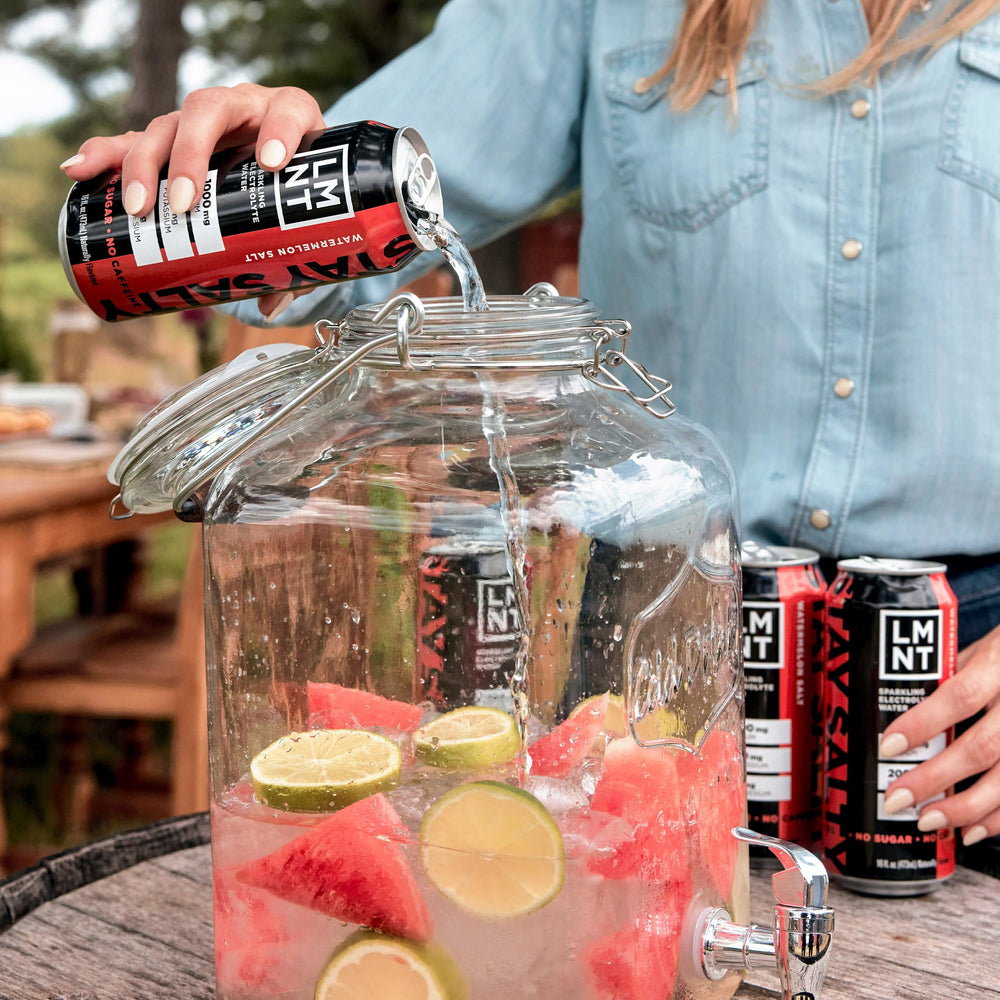 LMNT Sparkling Watermelon On-the-go bottle fits gym bag or desk for quick boosts.