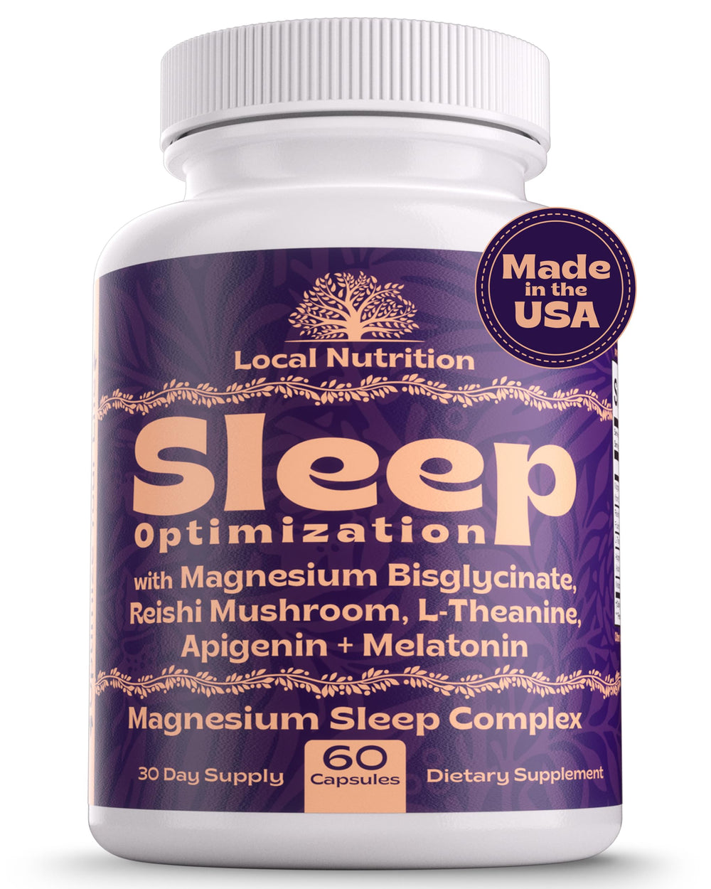Local Nutrition Sleep Aid bottle front with capsules for calmer nights