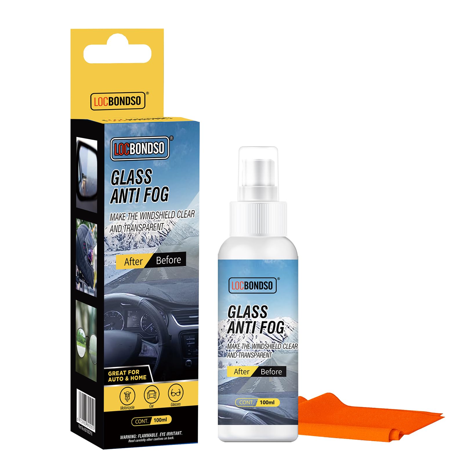 LOCBONDSO anti fog spray bottle showing compact 100ml bottle for easy use and storage.
