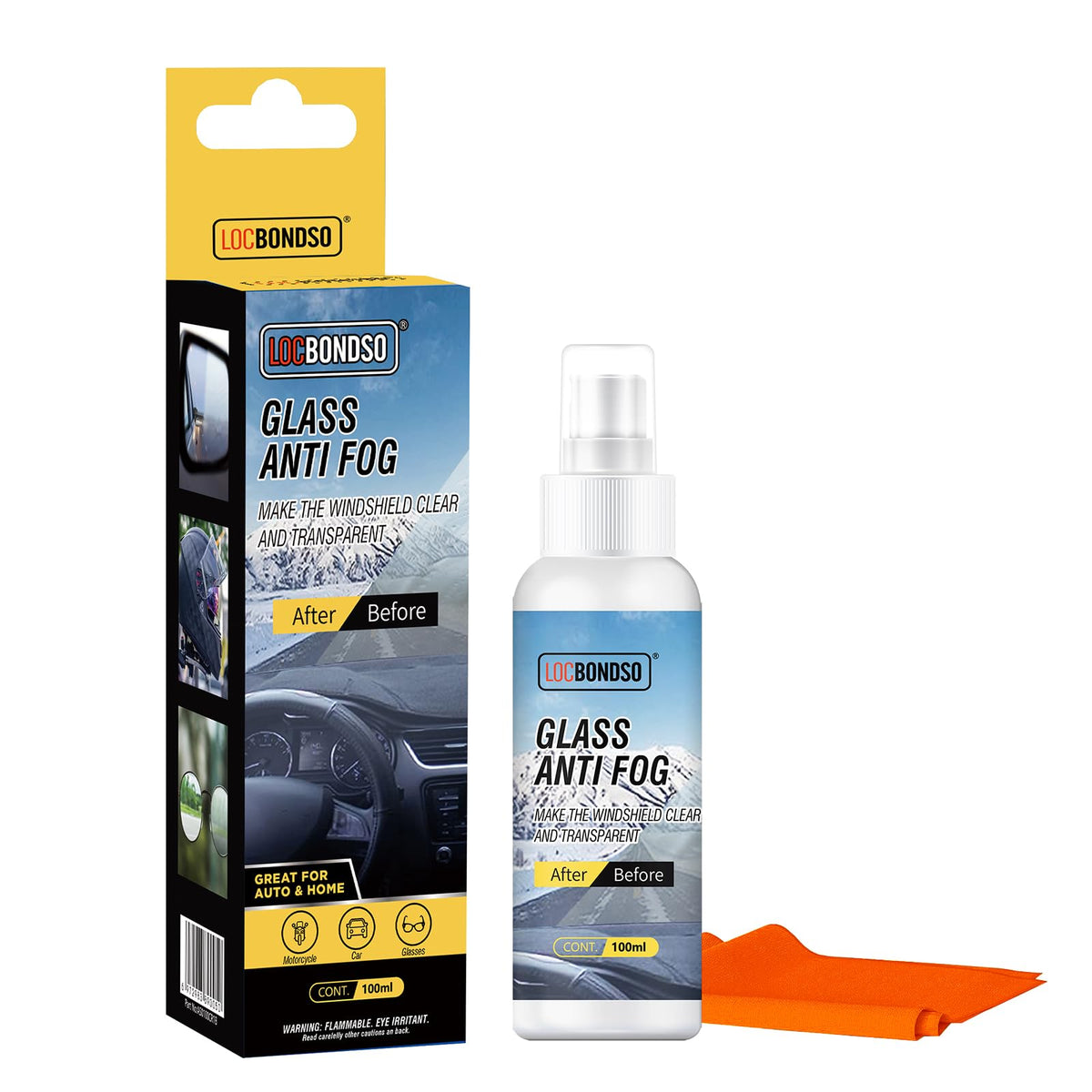LOCBONDSO anti fog spray bottle showing compact 100ml bottle for easy use and storage.
