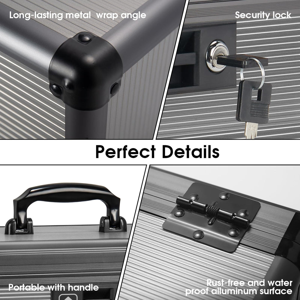 Lockbako black aluminum box shown with compact, sturdy design for home safety.