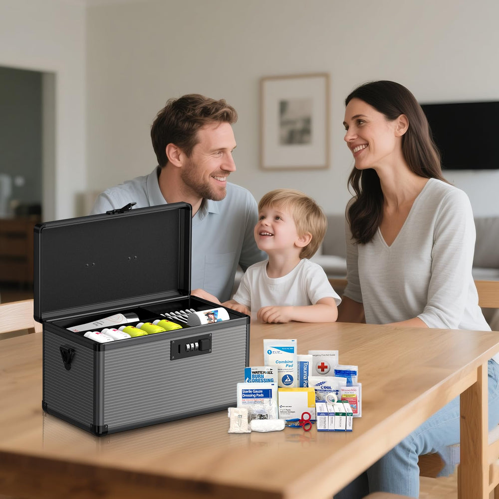 Lockbako medicine lock box used in home or clinic settings for secure storage