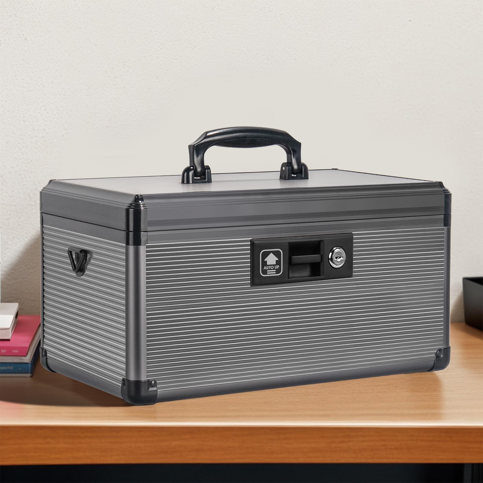 Lockbako medicine lock box in home use for meds and first aid.