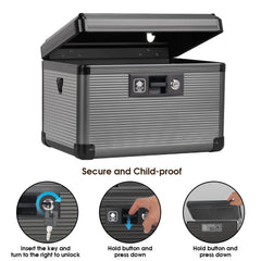 Lockbako portable lock box with top handle for indoor and outdoor use.