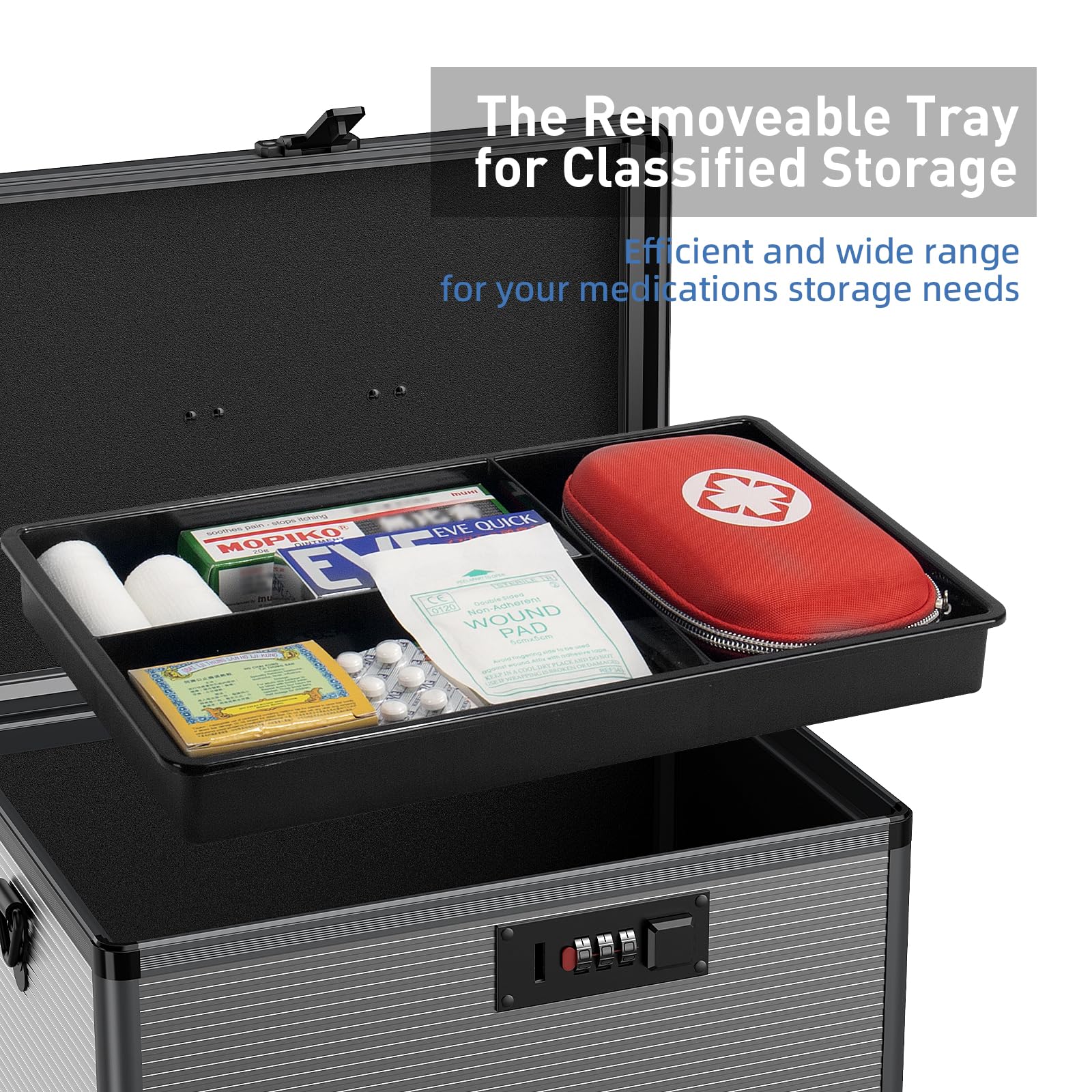 Lockbako medicine lock box removable tray inside for organized sorting