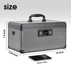 Lockbako medicine lock box side view shows durable aluminum construction.