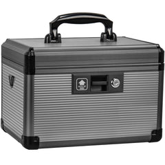 Lockbako medicine lock box top view highlighting sturdy aluminum alloy build.