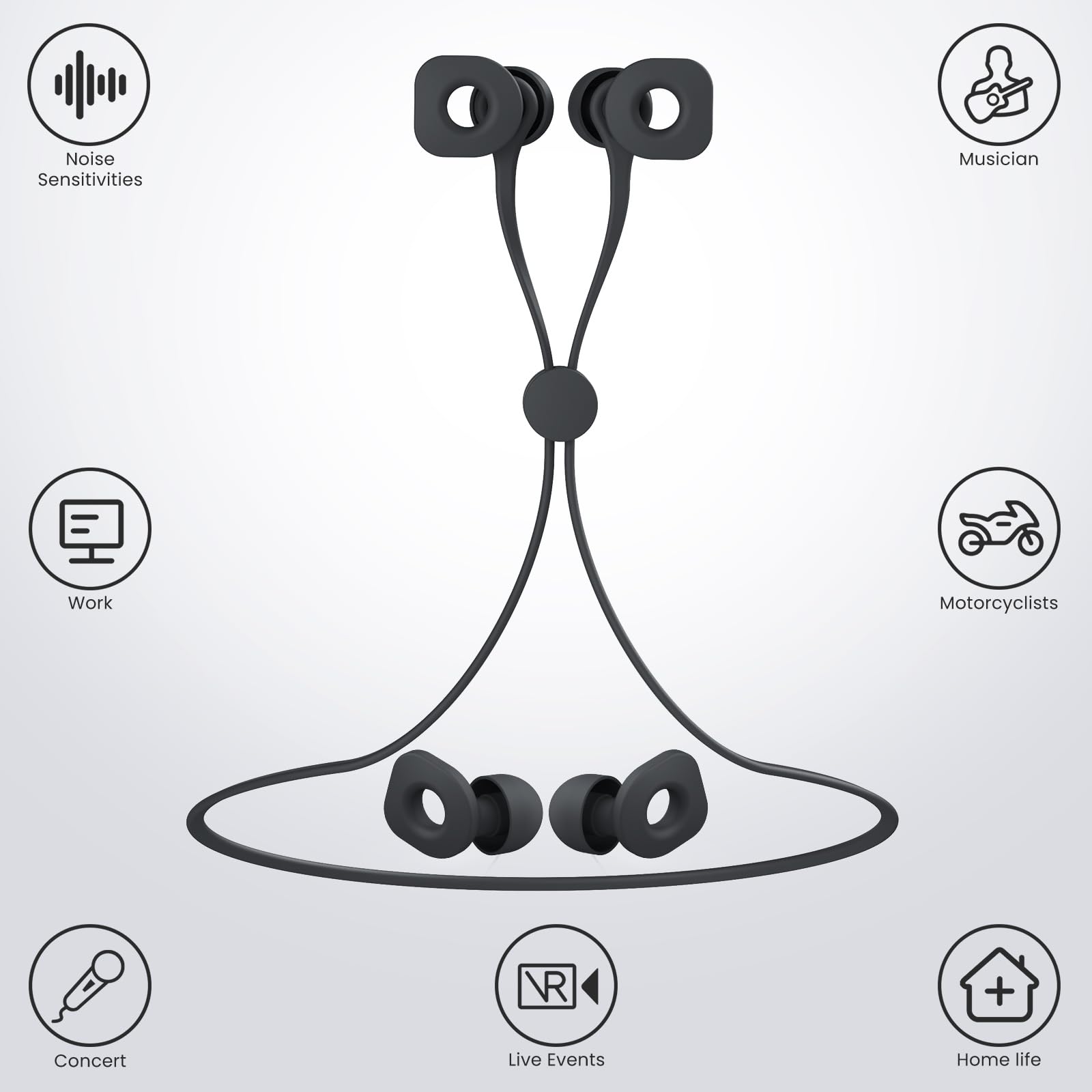 Loetruy soft silicone earplugs close-up highlighting comfortable all-day wear.