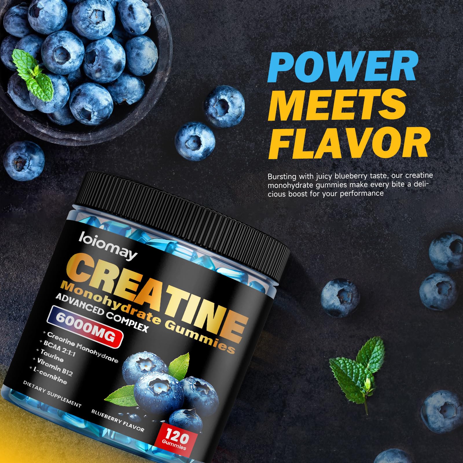 Loiomay bottle label highlights BCAAs and taurine for training stamina.