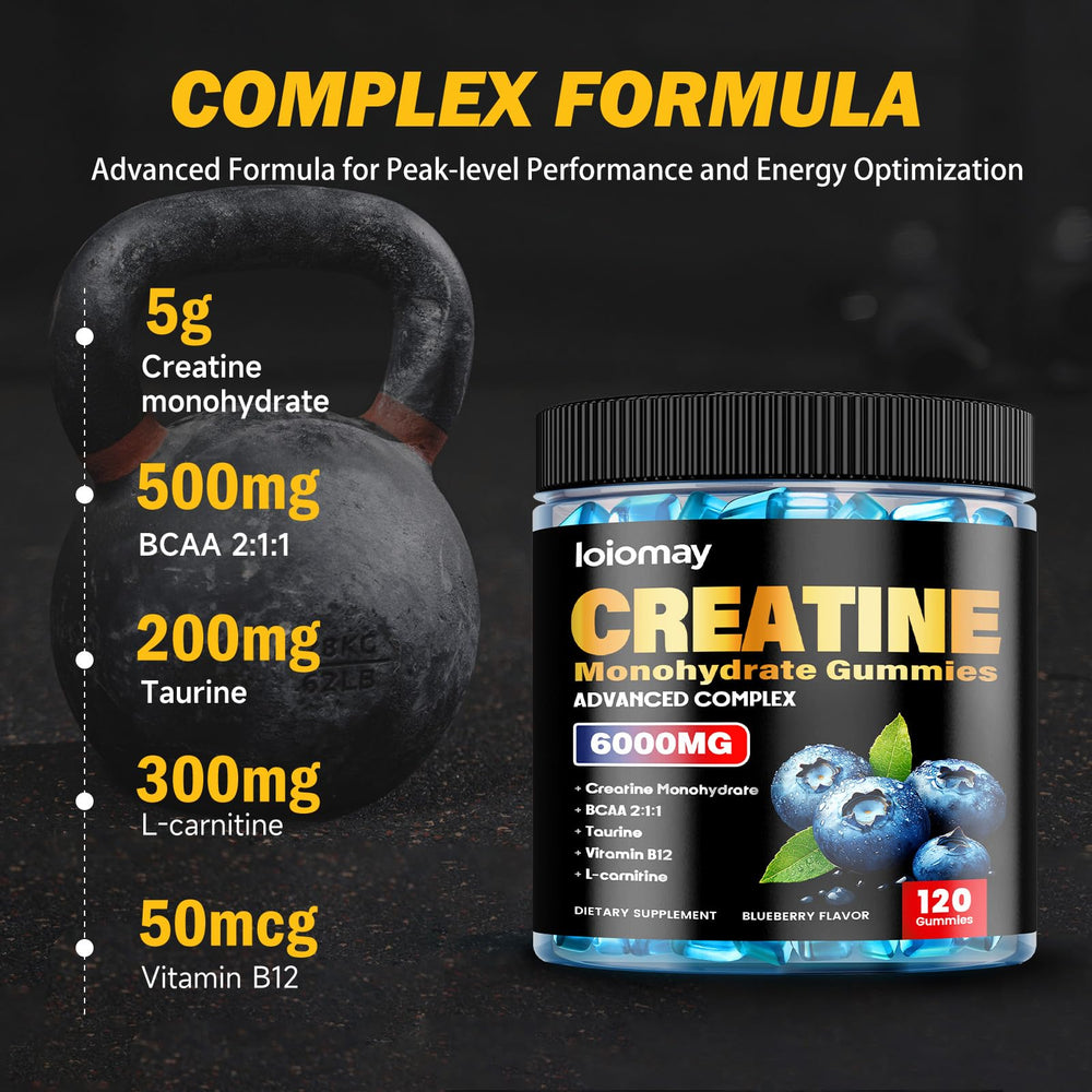 Loiomay gummies image shows L-Carnitine and essential vitamins for metabolism.