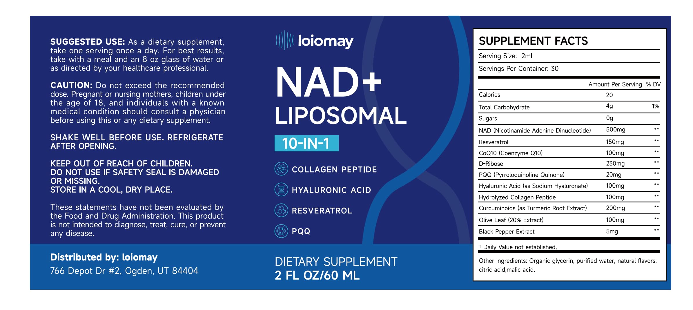 Imagery of energy and skin vitality associated with loiomay NAD drops