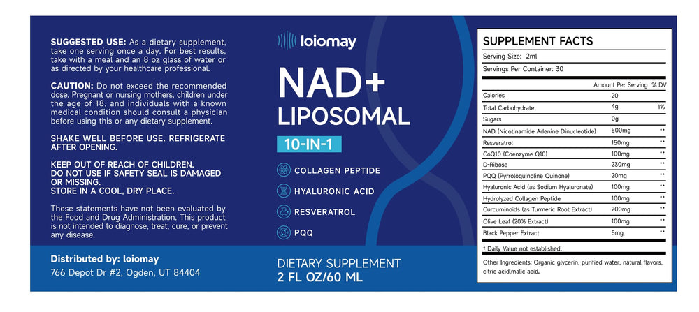 Imagery of energy and skin vitality associated with loiomay NAD drops