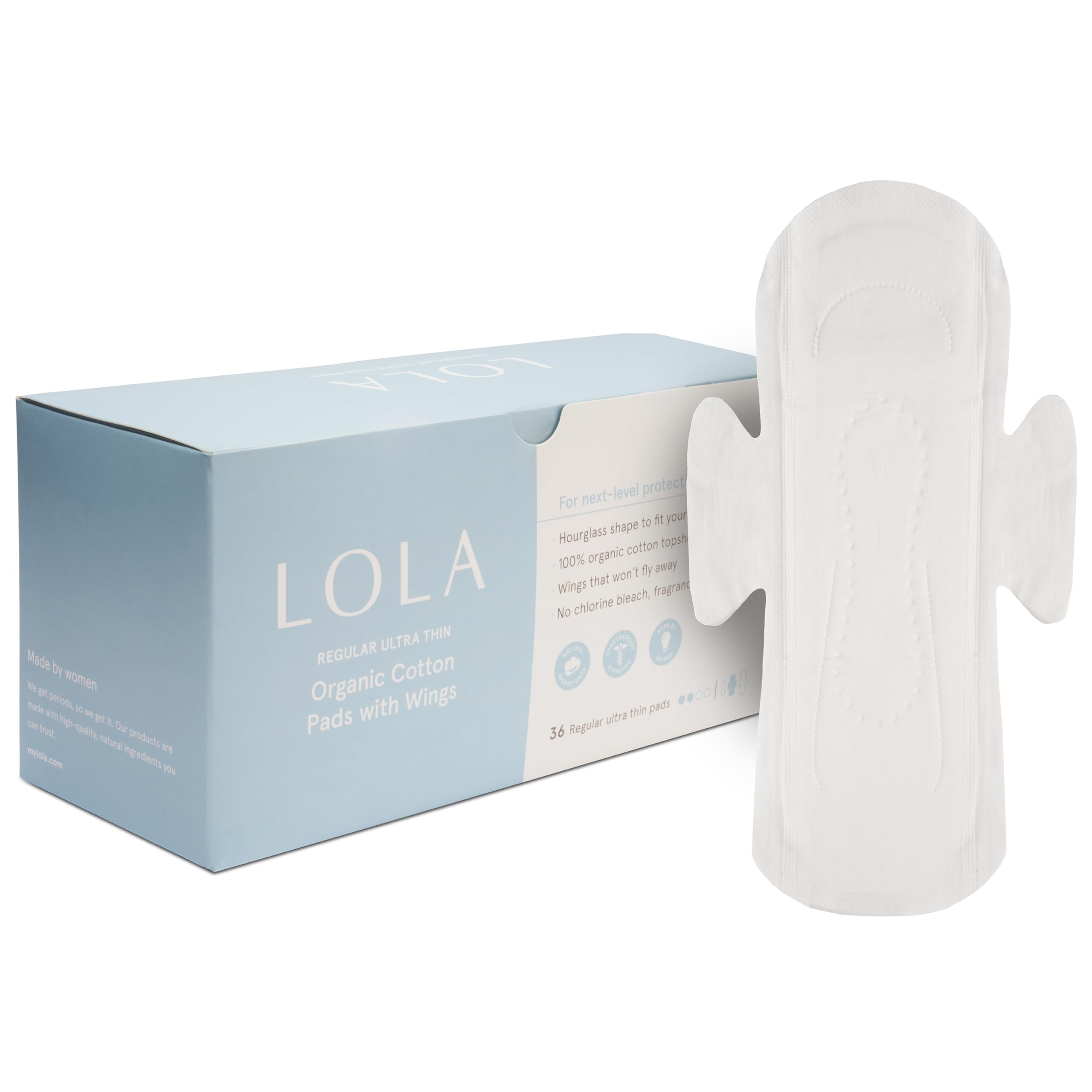 LOLA non-toxic cotton pad with wings provides secure, comfortable protection in daily wear.