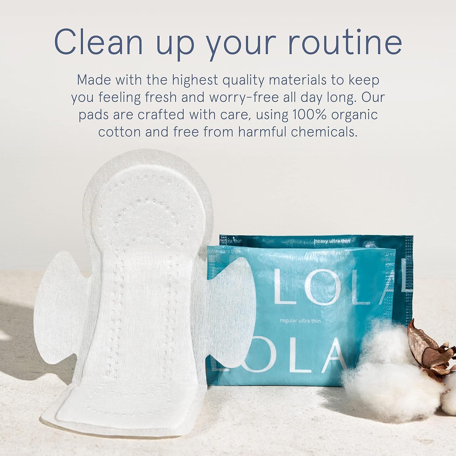 Close-up of LOLA organic cotton material used in pads.