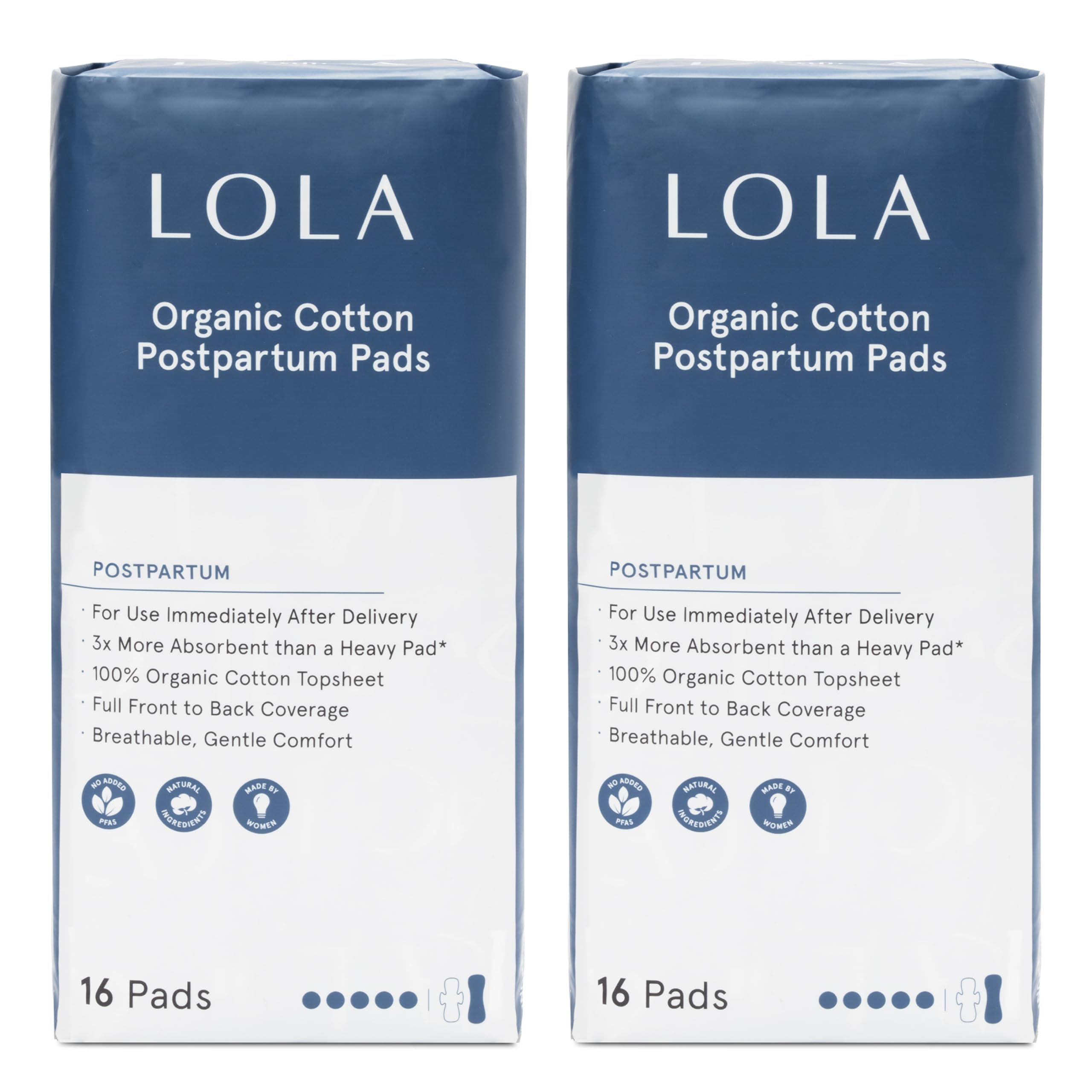 LOLA organic cotton postpartum pad with maximum absorbency for reliable coverage