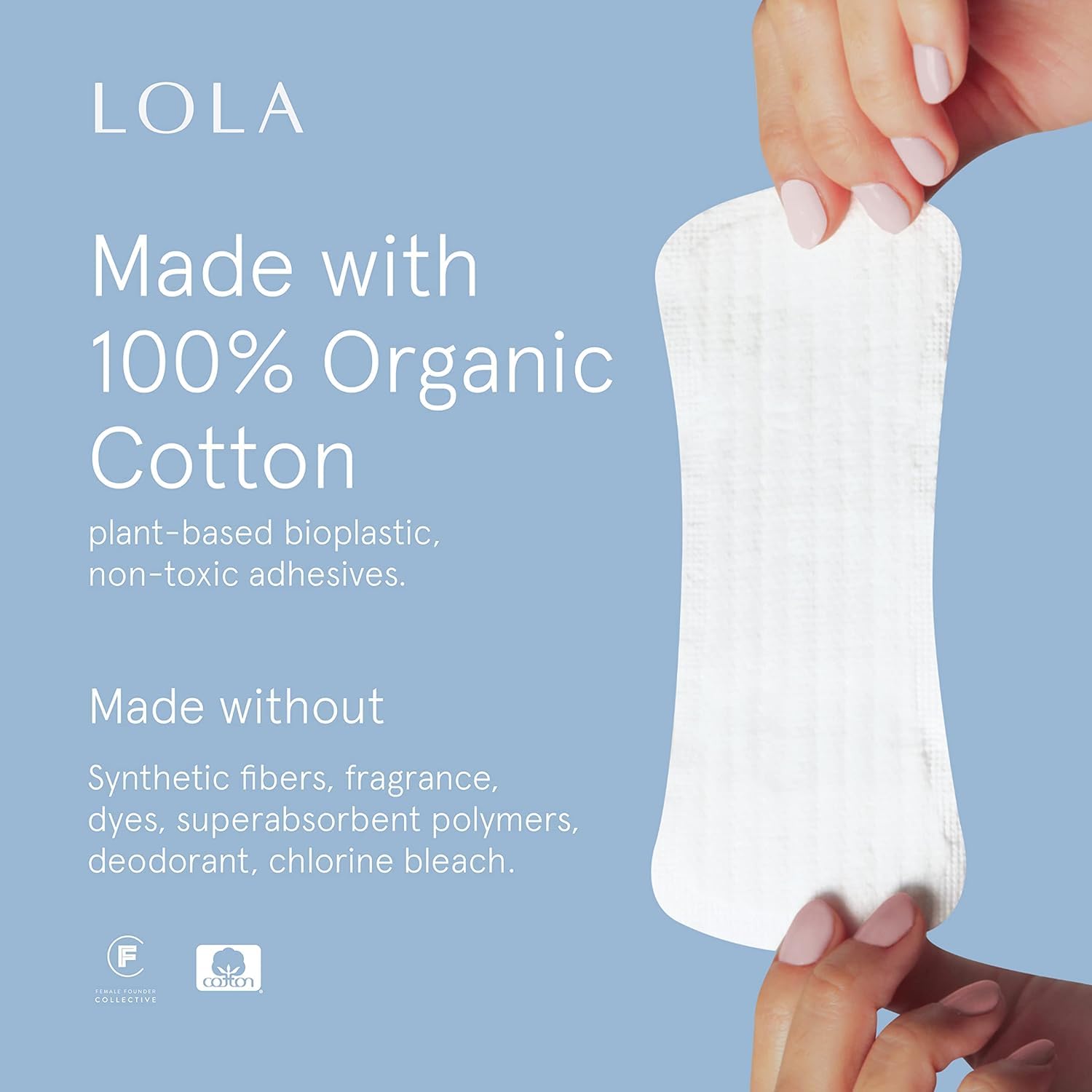 LOLA panty liners interior highlights 100% organic cotton.