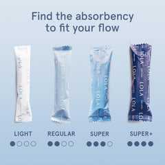 Close-up of organic cotton core in LOLA tampon for natural feel.