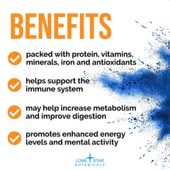 Lone Star Botanicals blue spirulina smoothie with rich blue hue.