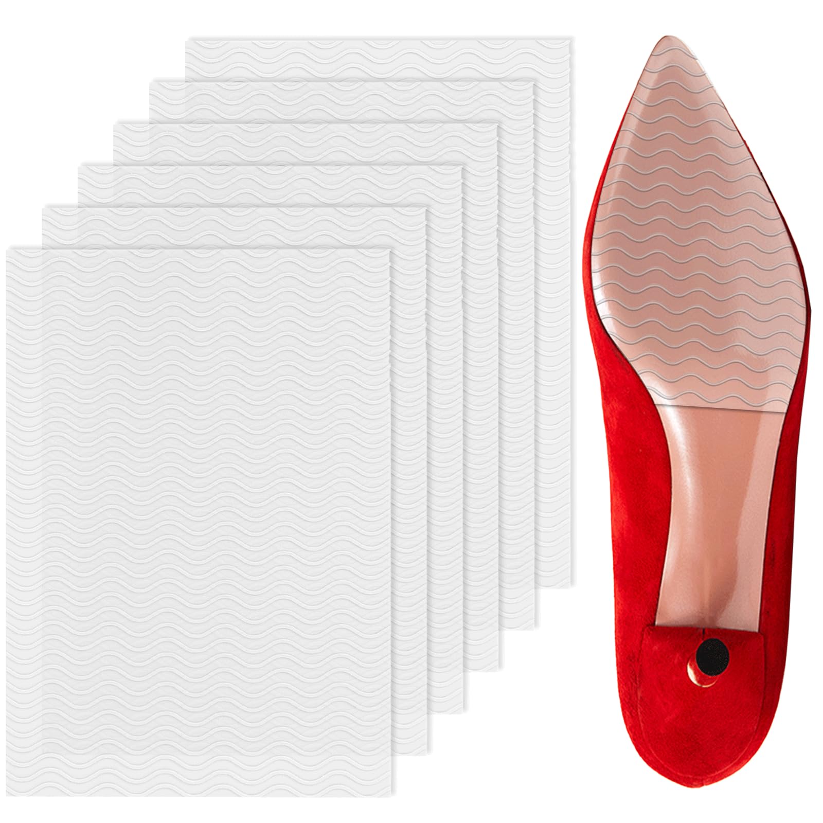 Lonfliness shoe sole protector on heel, transparent anti-slip grip for stable steps.