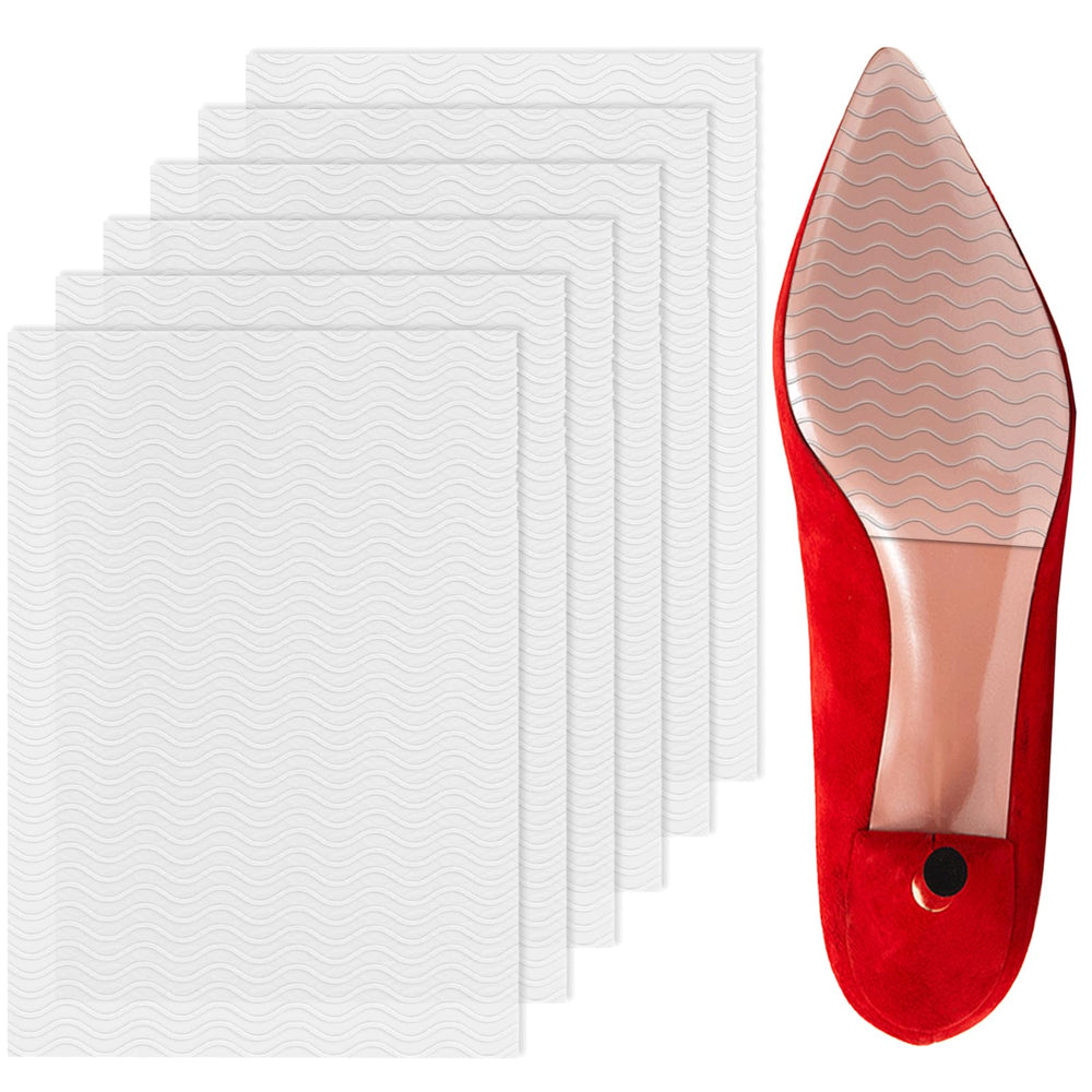 Lonfliness shoe sole protector on heel, transparent anti-slip grip for stable steps.
