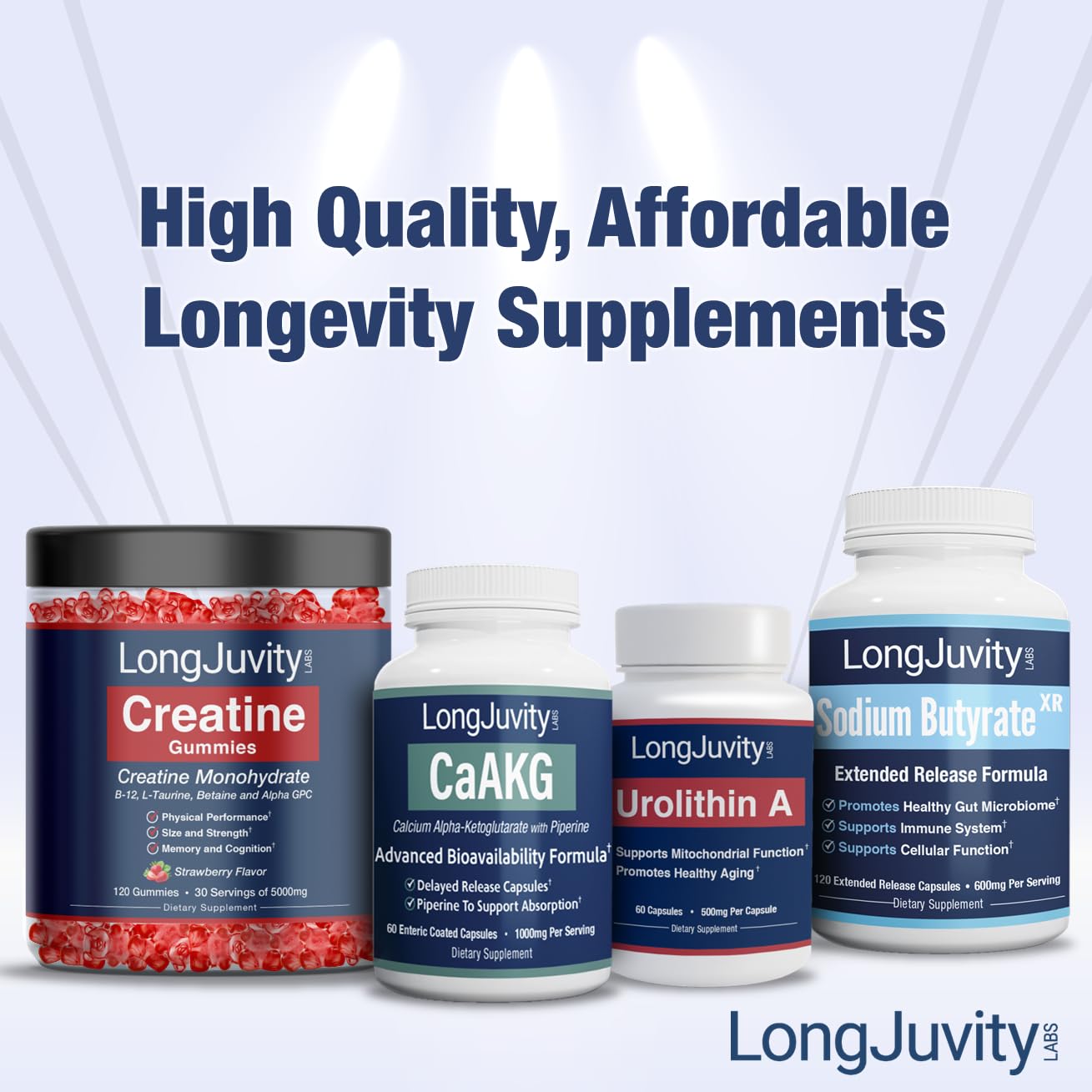 Daily use scene with water and LongJuvity capsules for digestion support.
