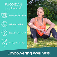 LongLifeNutri Fucoidan label closeup reveals ingredients and GMP-certified origin