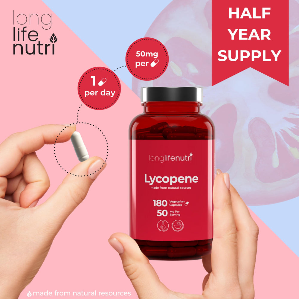 LongLifeNutri Lycopene soy-free non-GMO badge on label