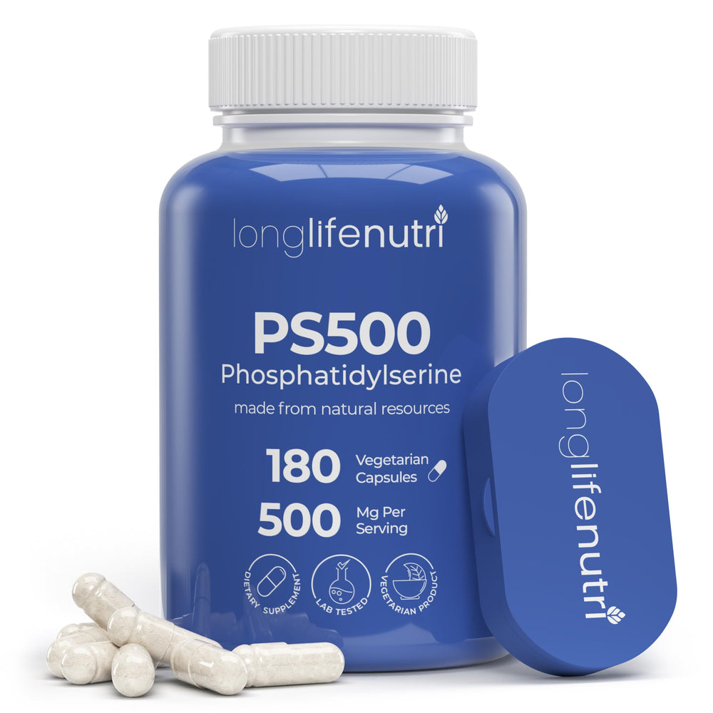 LongLifeNutri Phosphatidylserine Pure 500mg bottle for memory support.