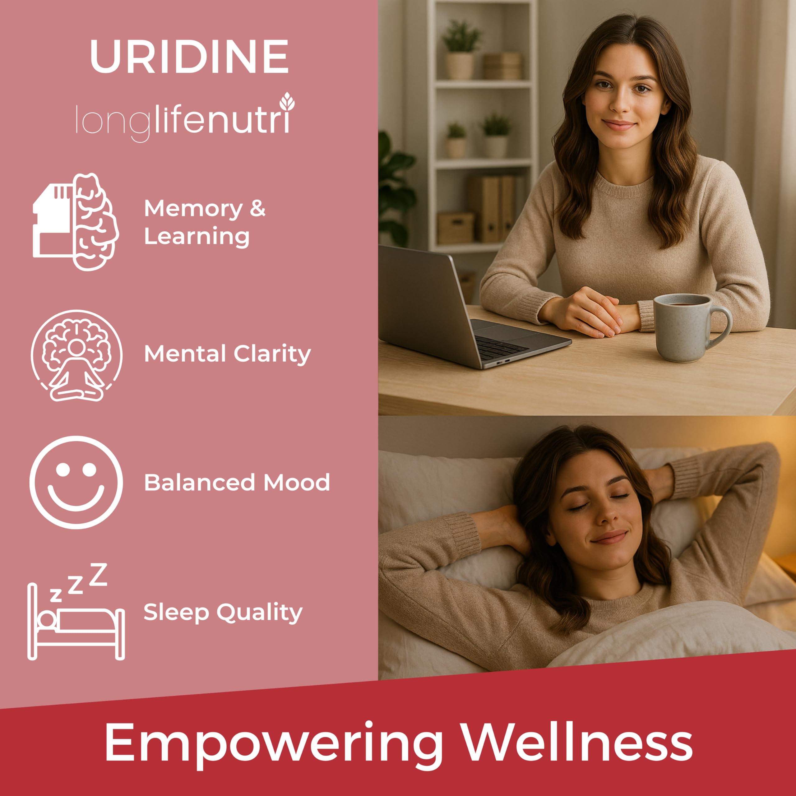LongLifeNutri Uridine Monophosphate 120 capsules four-month supply.