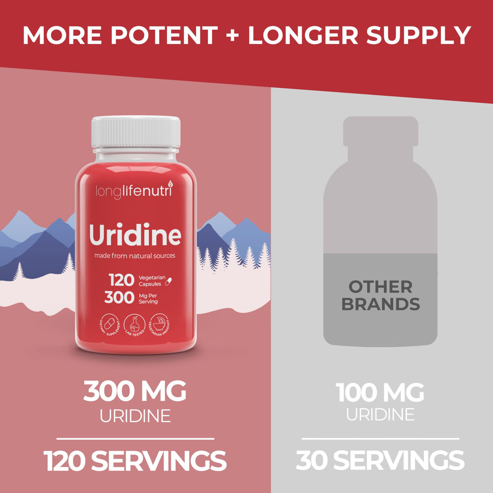 LongLifeNutri Uridine Monophosphate bottle with GMP-certified label.