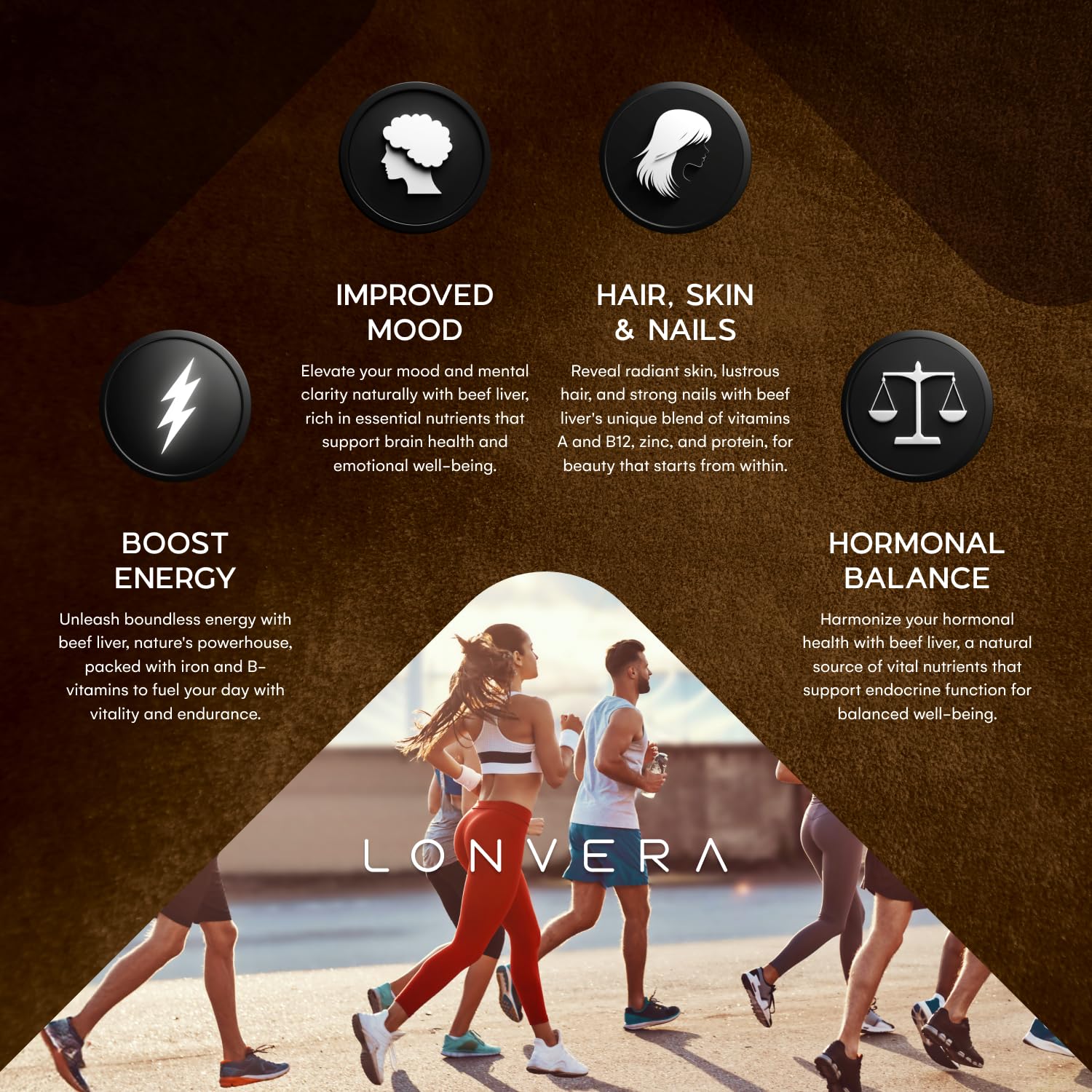 Lonvera daily energy concept with capsules ready for morning routine.