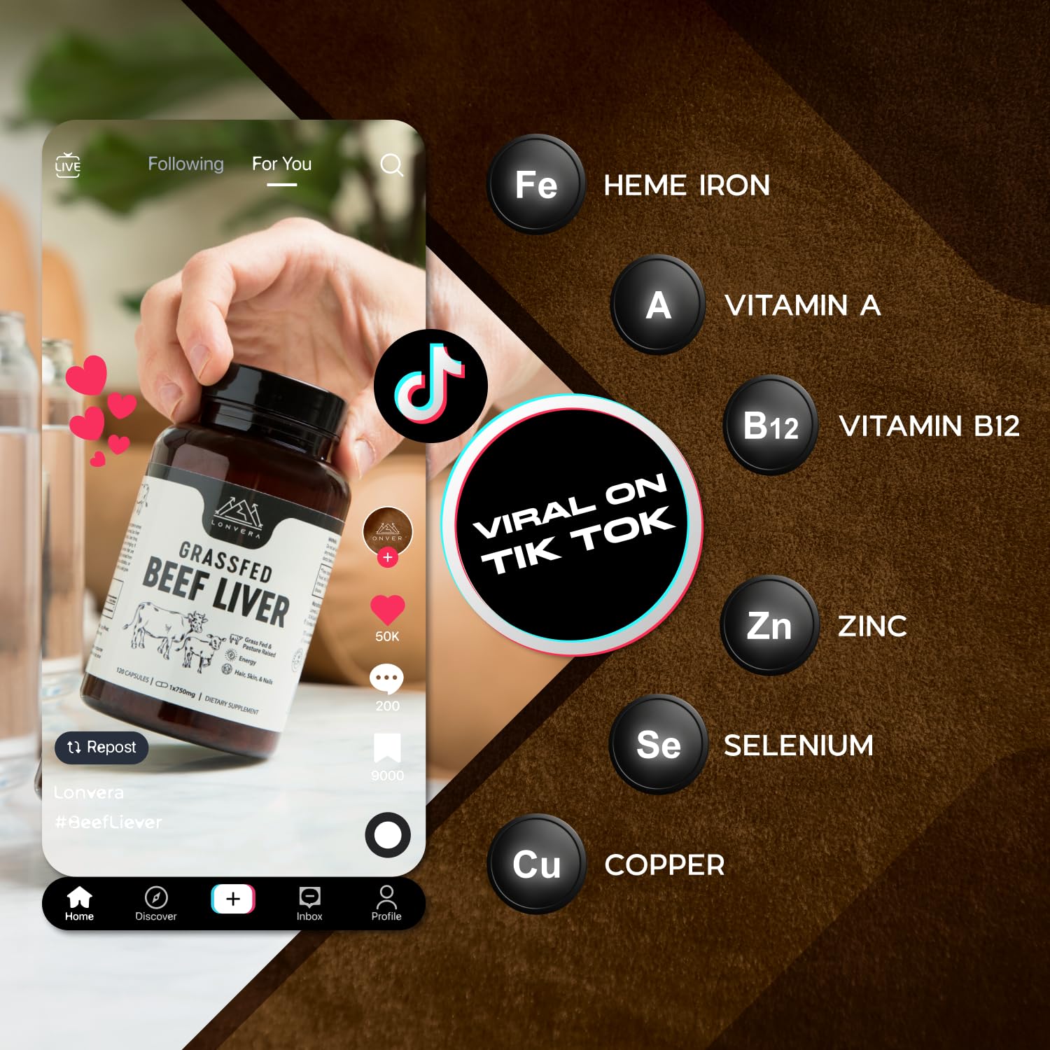 Lonvera skin-hair-nails nutrient framing with natural ingredients.