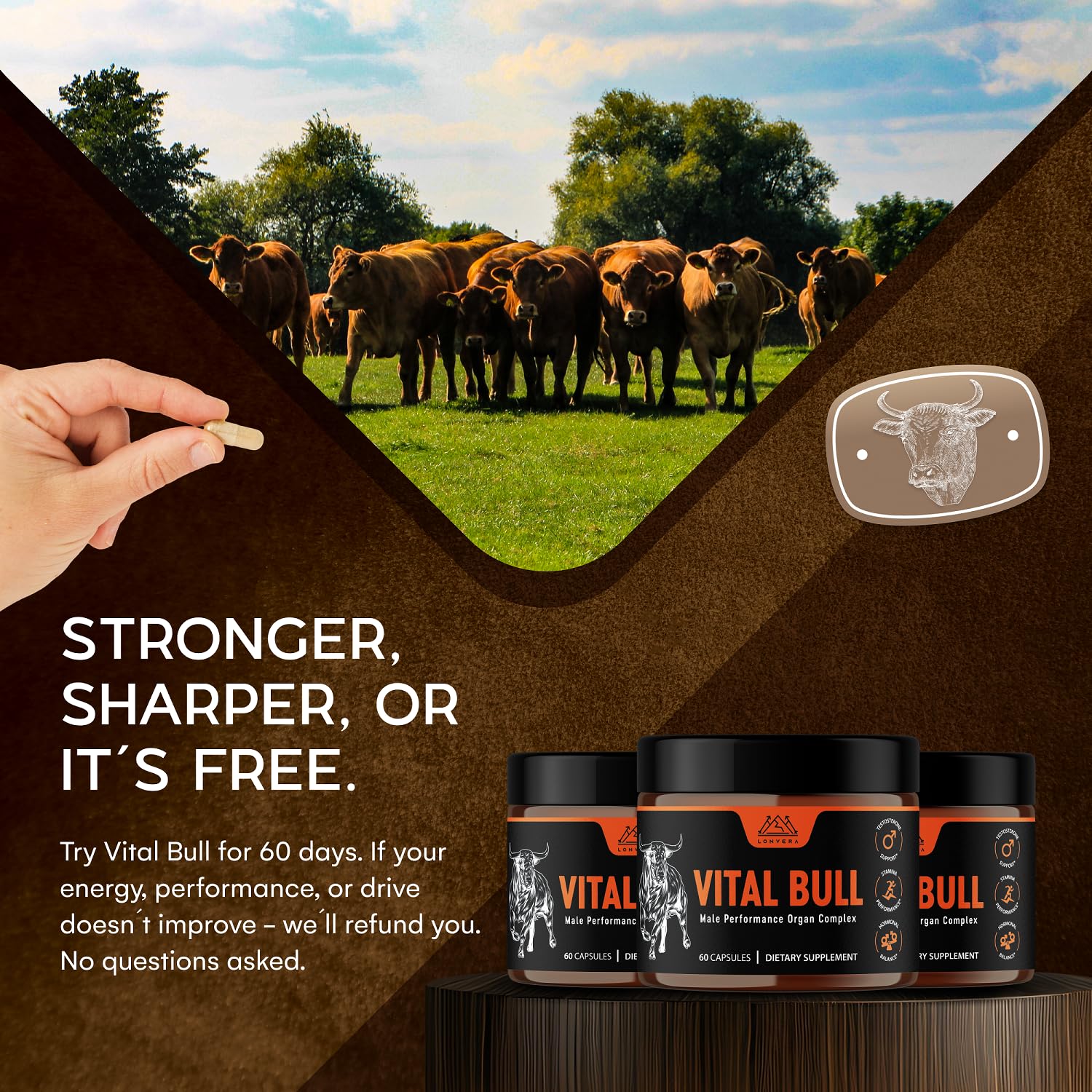 Lonvera Vital Bull bone marrow and liver visuals emphasize nutrient-dense ingredients