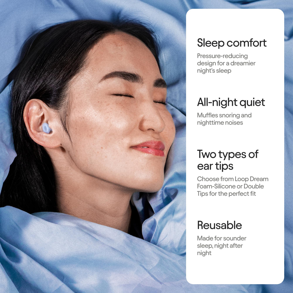 Loop Dream foam-silicone tips adapt to ear shape for better seal.