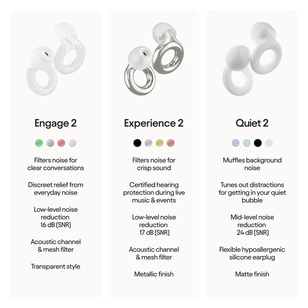 Loop Engage 2 earplugs offer up to 16 dB noise reduction for calmer focus.