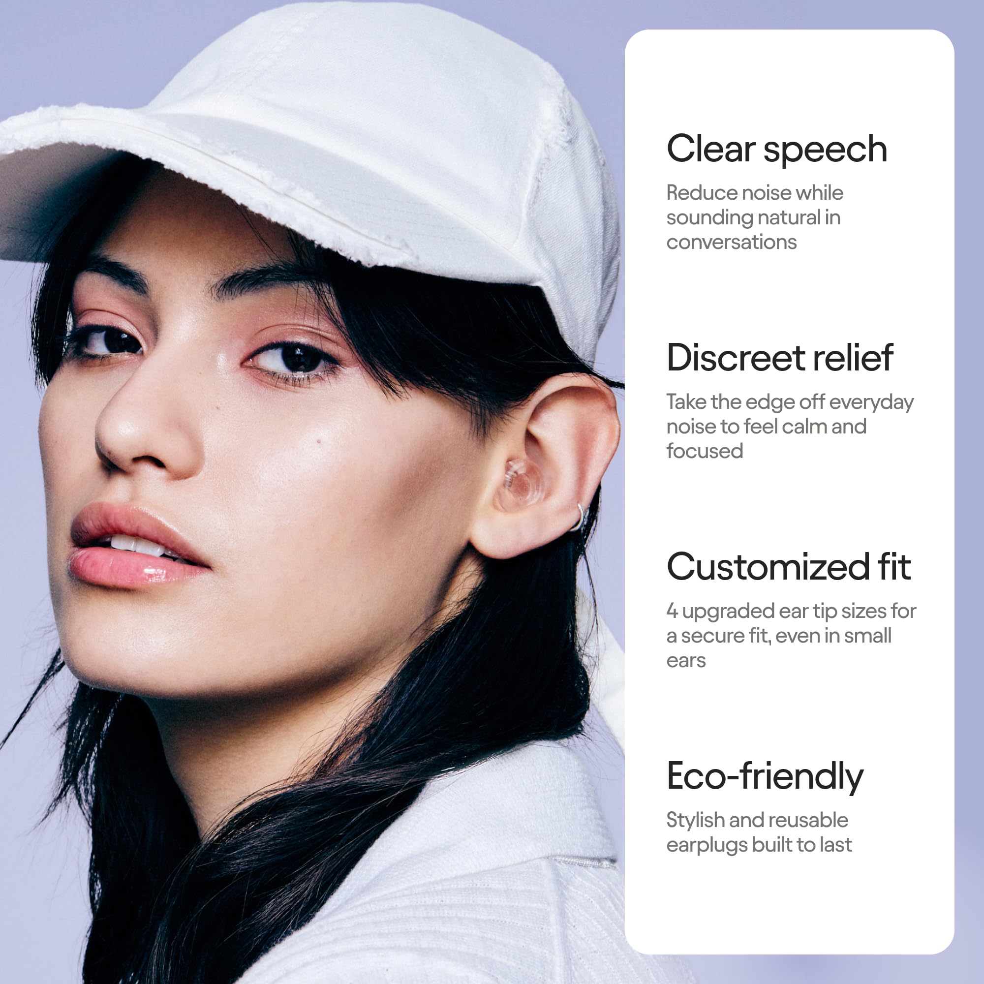 Loop Engage 2 earplugs with XS–L tips showing customizable comfort for smaller ears.