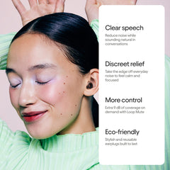 Loop Engage 2 Plus earplugs worn for clearer conversations in social settings