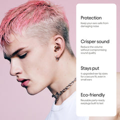 Loop Experience 2 earplugs closeup highlighting slim design for comfortable all-day wear