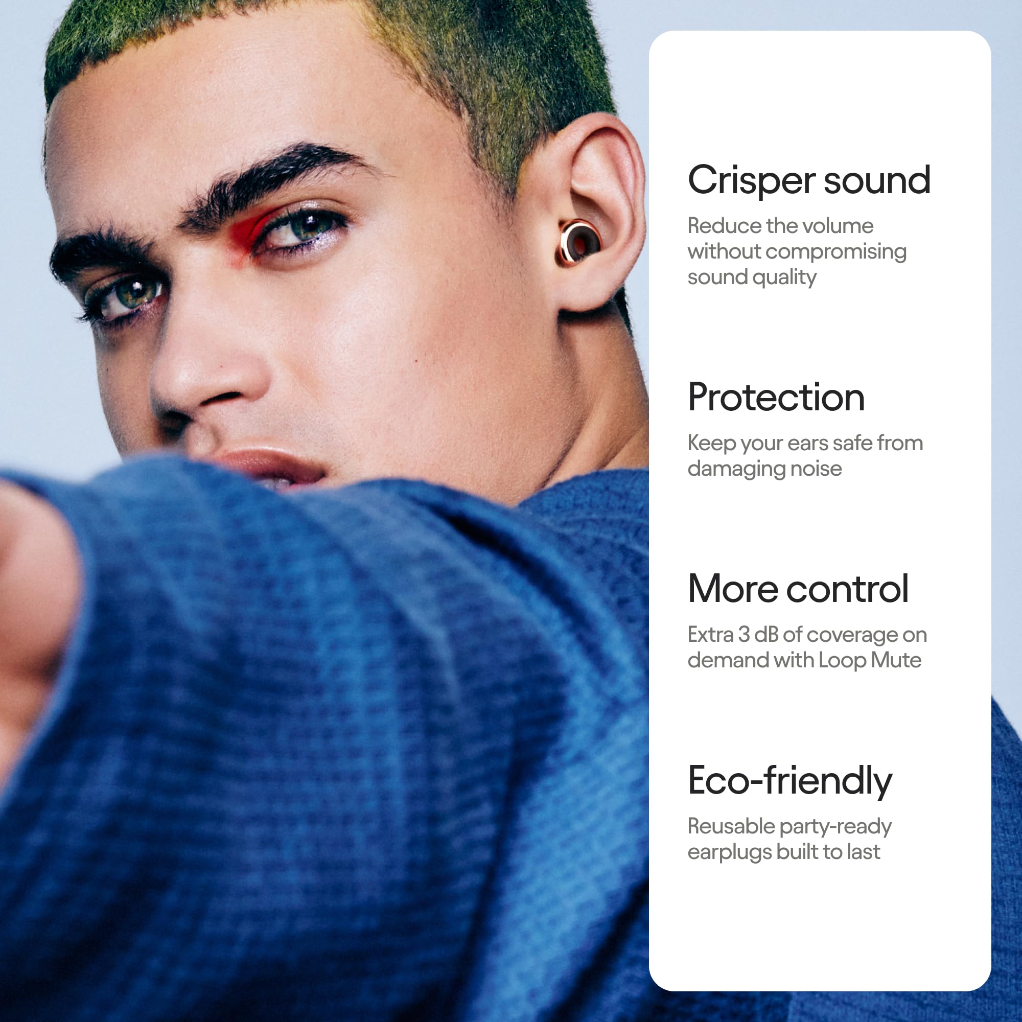 Loop Experience 2 Plus with mute accessory attached for extra 3 dB coverage