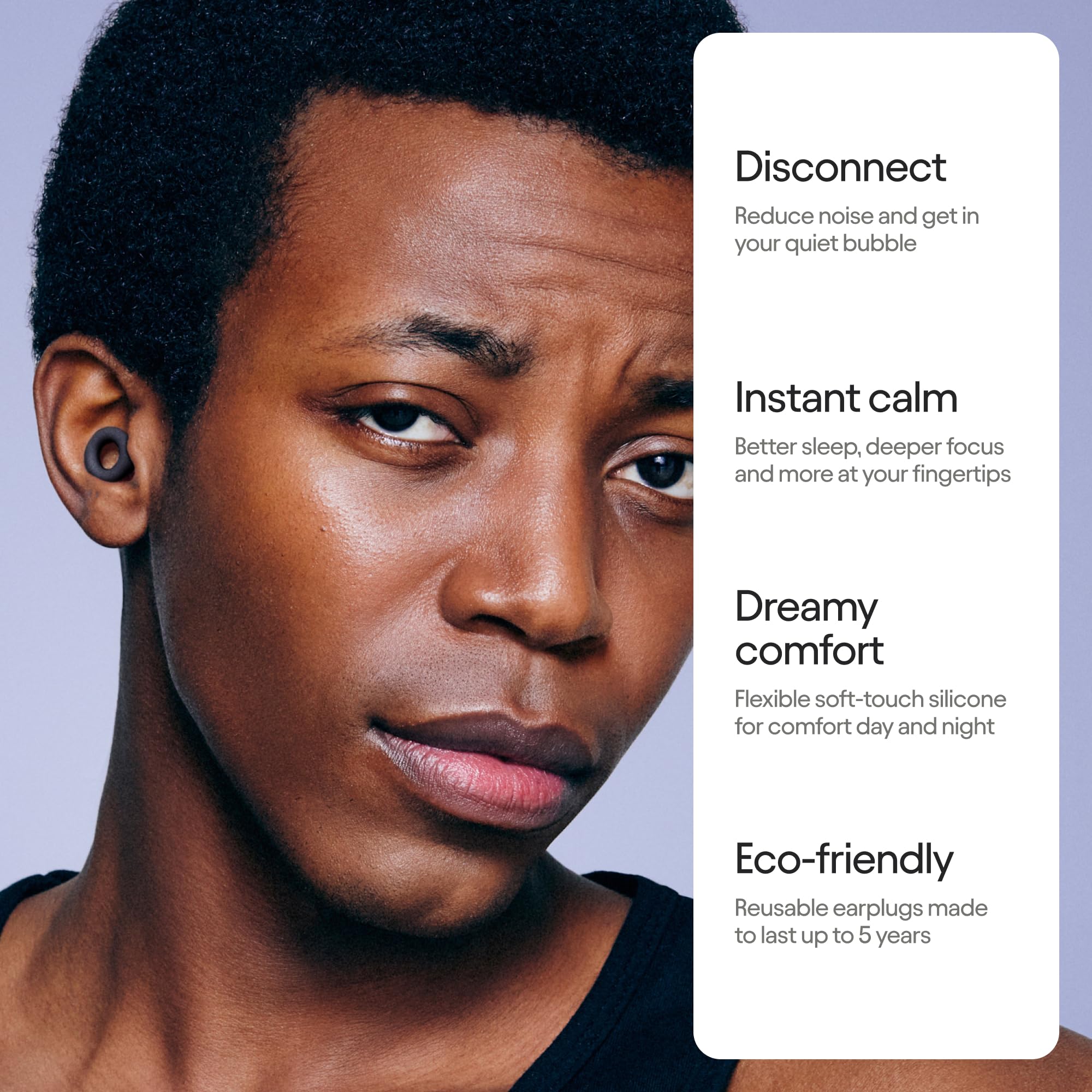 Loop Quiet 2 earplugs tip sizes XS-L shown for a customizable fit.