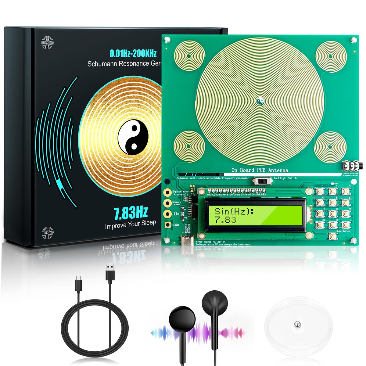 LOOYIG Frequency Generator on a desk setup for daily relaxation and focus.