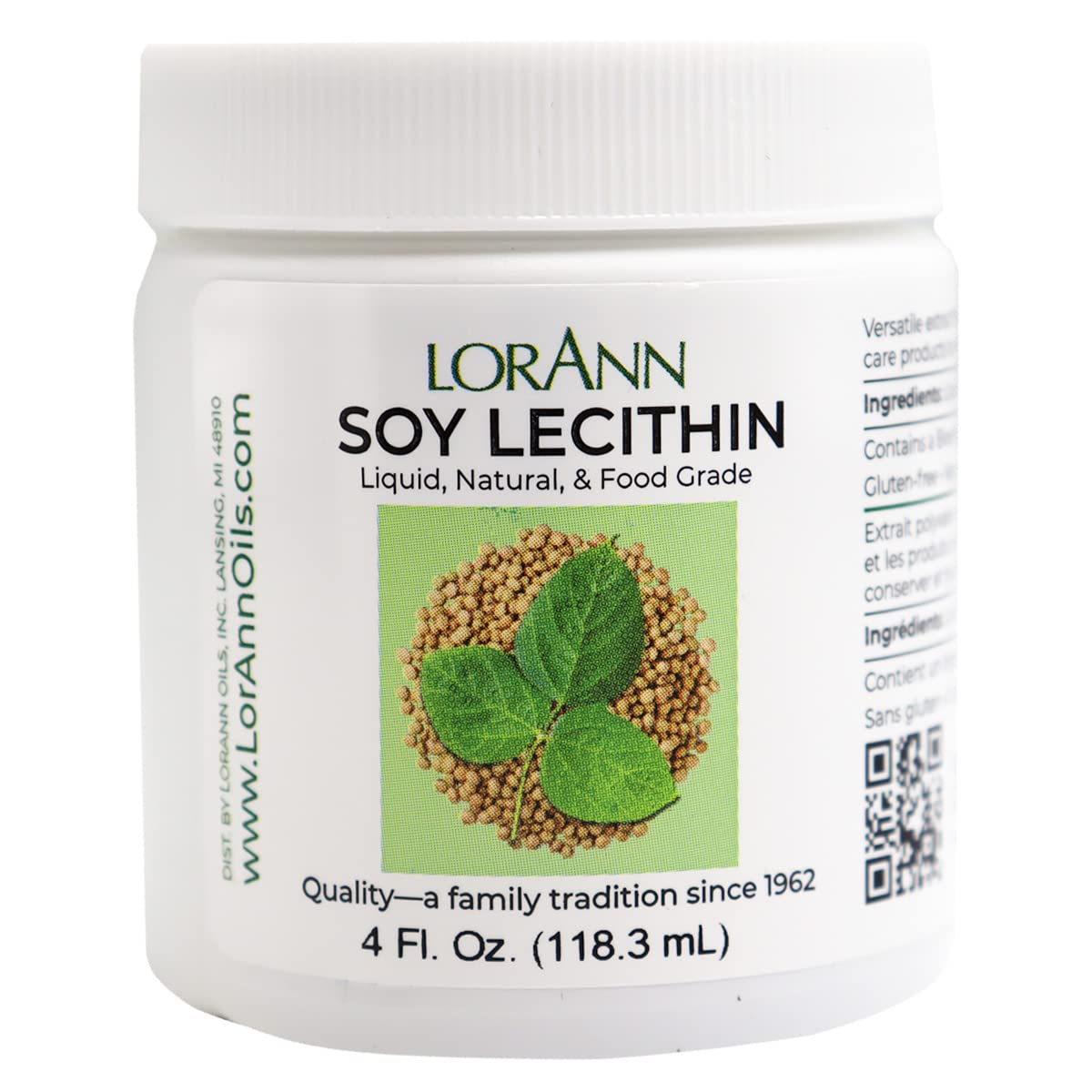 LorAnn Lecithin Liquid 4-Ounce Jar front view, emulsifying chocolate.
