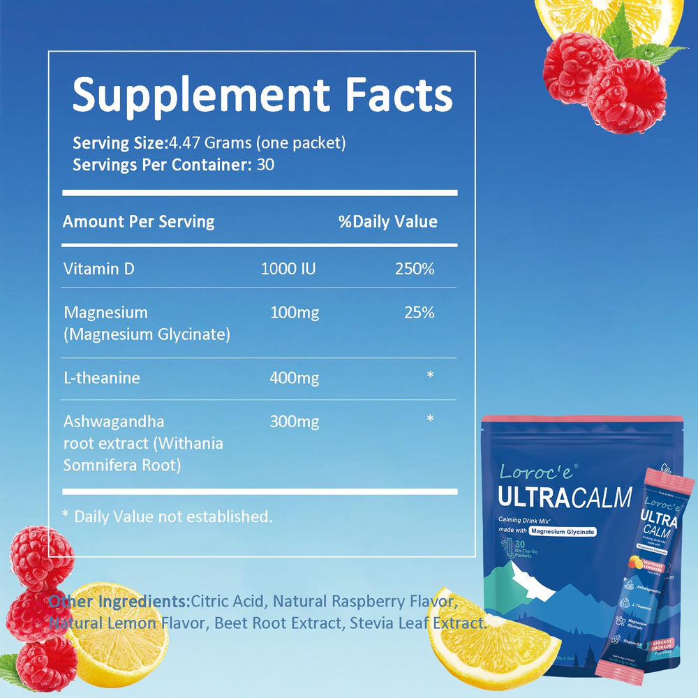 Loroc'e UltraCalm powder stirred in water for a sugar-free relaxation