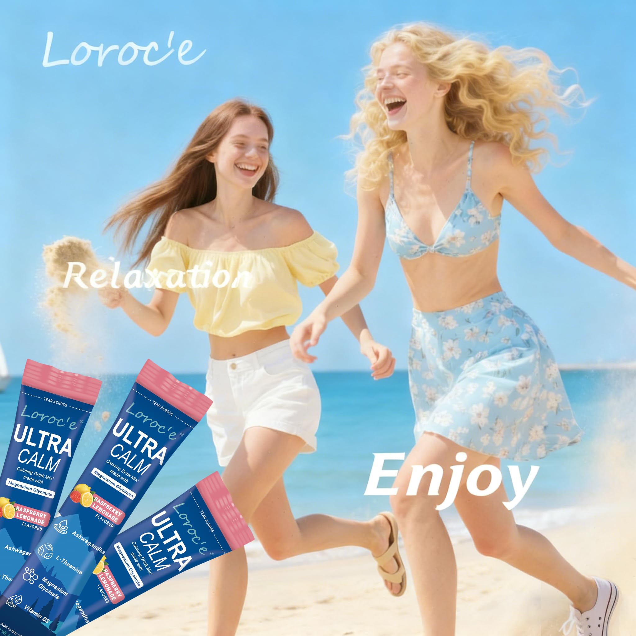 Loroc'e UltraCalm packets at a desk for on-the-go stress relief