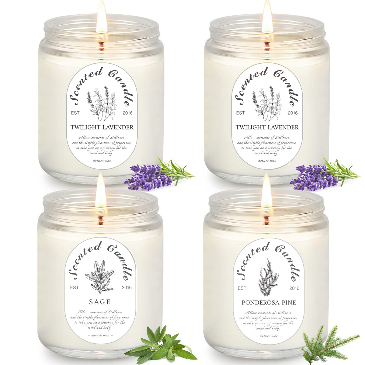 LOSNYA Lavender Candle Gift Set in minimalist glass jars for cozy spaces.