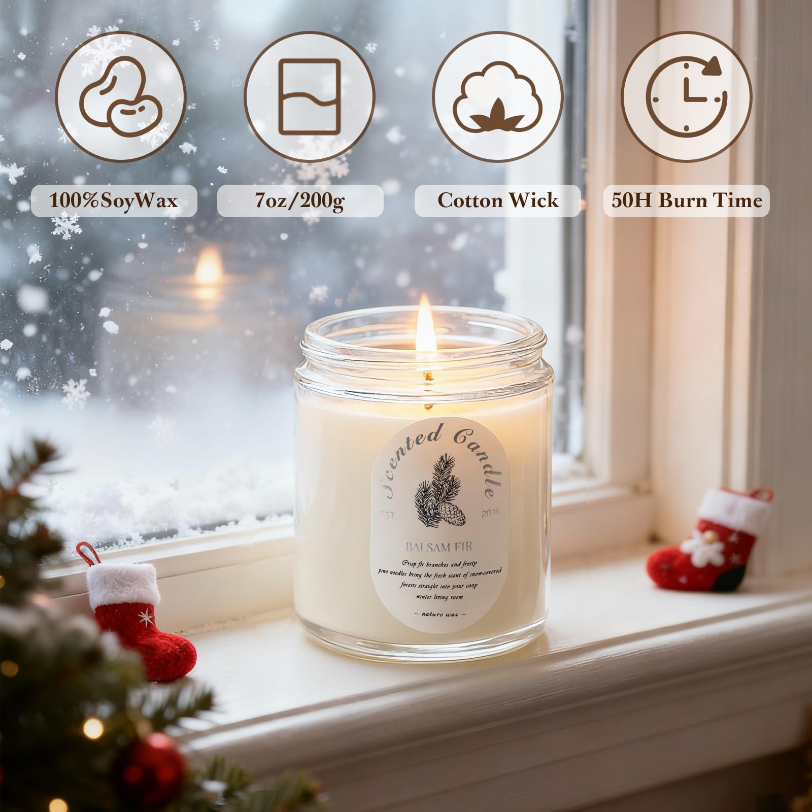 LOSNYA Balsam Fir candle glows with a fresh woodland aroma for the holidays.