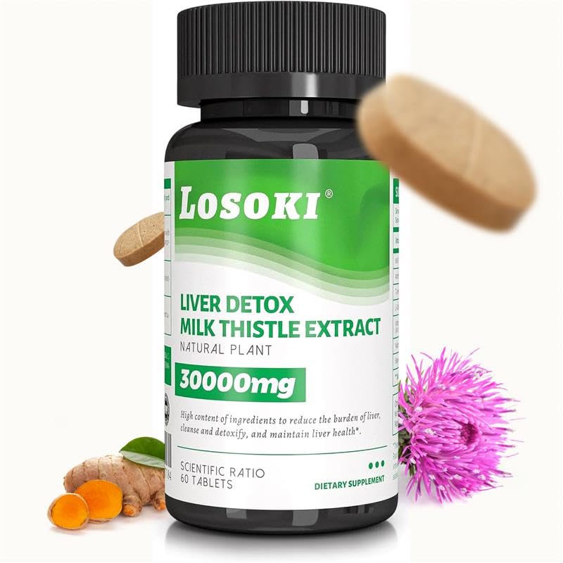 Losoki Liver Detox tablets bottle with milk thistle for daily liver support.